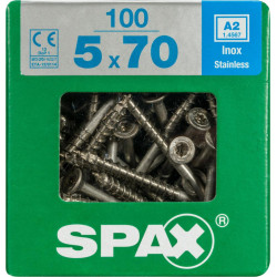 Lot de 100 vis inox tête fraisée torx SPAX, Diam.5 mm x L.70 mm - SPAX