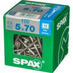 Lot de 100 vis inox tête fraisée torx SPAX, Diam.5 mm x L.70 mm - SPAX