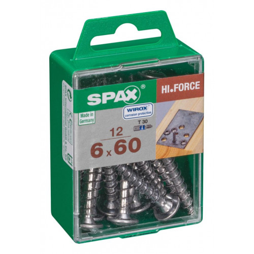 Lot de 12 vis acier tête fraisée bombée torx SPAX, Diam.6 mm x L.60 mm - SPAX