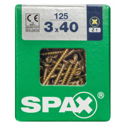 Lot de 125 vis acier tête fraisée pozidriv SPAX, Diam.3 mm x L.40 mm - SPAX