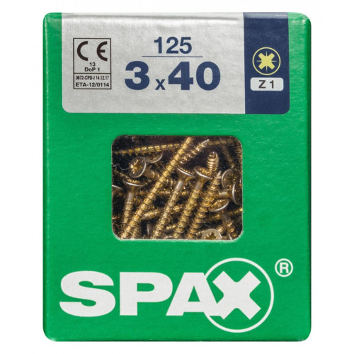 Lot de 125 vis acier tête fraisée pozidriv SPAX, Diam.3 mm x L.40 mm - SPAX