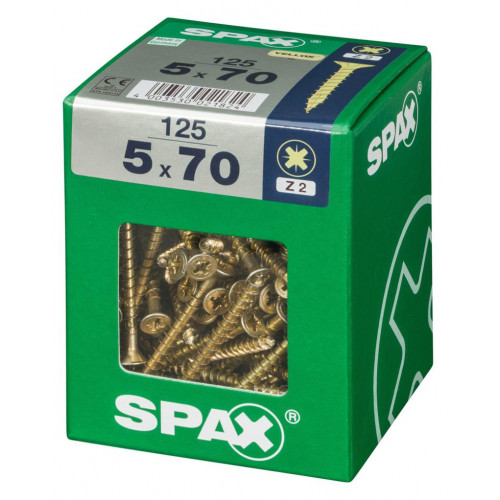 Lot de 125 vis acier tête fraisée pozidriv SPAX, Diam.5 mm x L.70 mm - SPAX