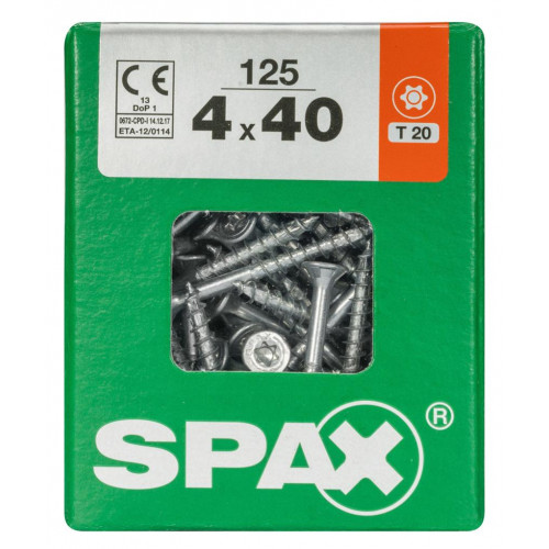 Lot de 125 vis acier tête fraisée torx SPAX, Diam.4 mm x L.40 mm - SPAX