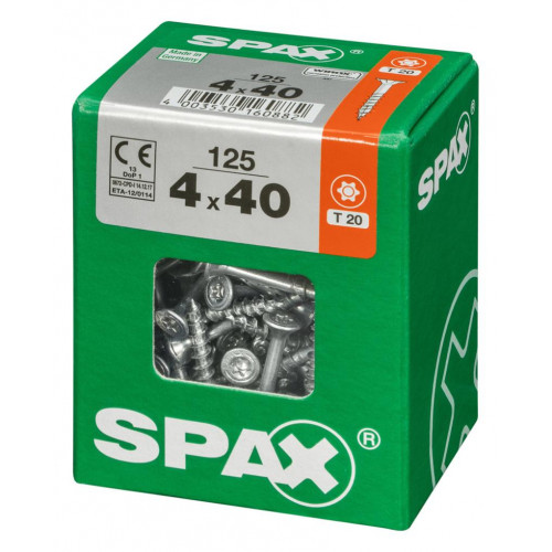 Lot de 125 vis acier tête fraisée torx SPAX, Diam.4 mm x L.40 mm - SPAX