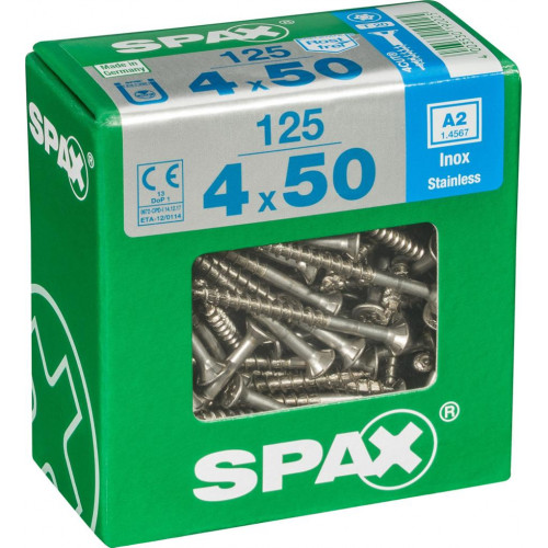 Lot de 125 vis inox tête fraisée torx SPAX, Diam.4 mm x L.50 mm - SPAX