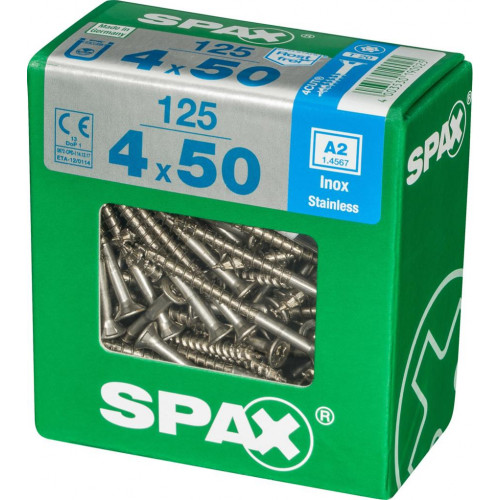 Lot de 125 vis inox tête fraisée torx SPAX, Diam.4 mm x L.50 mm - SPAX