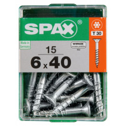 Lot de 15 vis acier tête autofraisée plate SPAX, Diam.6 mm x L.40 mm - SPAX