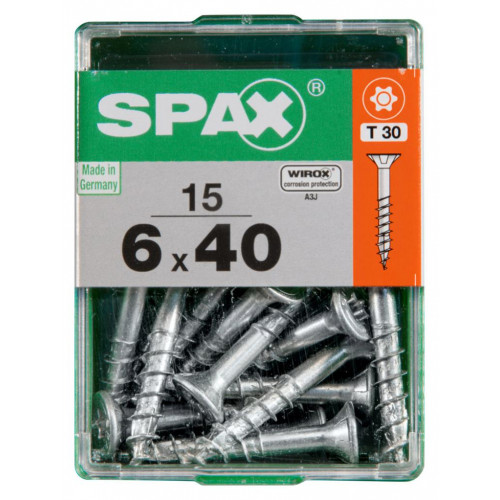 Lot de 15 vis acier tête autofraisée plate SPAX, Diam.6 mm x L.40 mm - SPAX