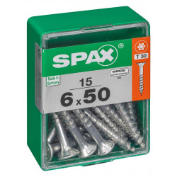 Lot de 15 vis acier tête autofraisée plate SPAX, Diam.6 mm x L.50 mm - SPAX