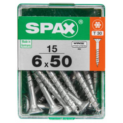 Lot de 15 vis acier tête autofraisée plate SPAX, Diam.6 mm x L.50 mm - SPAX