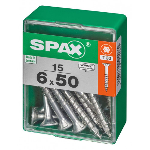 Lot de 15 vis acier tête autofraisée plate SPAX, Diam.6 mm x L.50 mm - SPAX