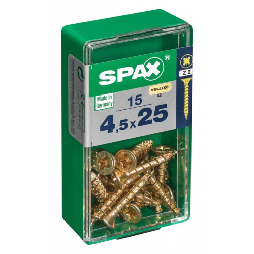 Lot de 15 vis acier tête fraisée pozidriv SPAX, Diam.4.5 mm x L.25 mm - SPAX