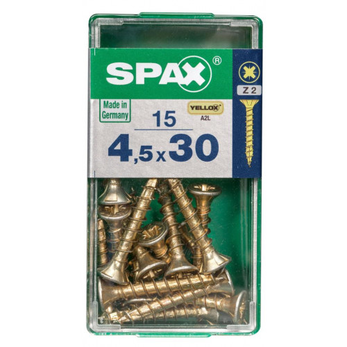 Lot de 15 vis acier tête fraisée pozidriv SPAX, Diam.4.5 mm x L.30 mm - SPAX