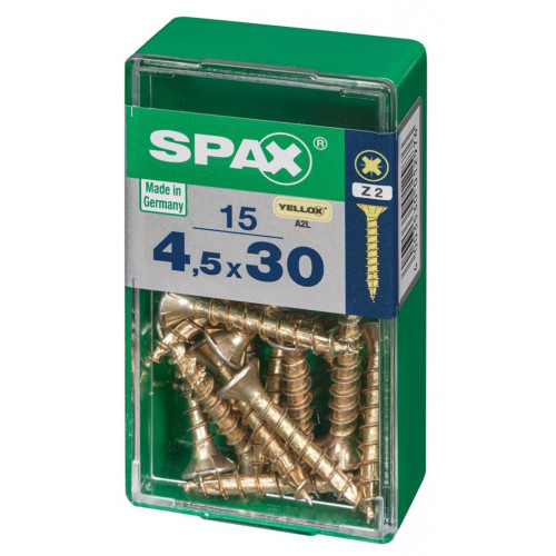 Lot de 15 vis acier tête fraisée pozidriv SPAX, Diam.4.5 mm x L.30 mm - SPAX