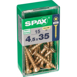 Lot de 15 vis acier tête fraisée pozidriv SPAX, Diam.4.5 mm x L.35 mm - SPAX