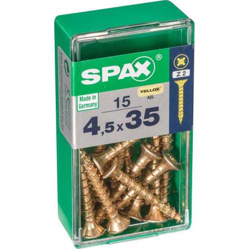 Lot de 15 vis acier tête fraisée pozidriv SPAX, Diam.4.5 mm x L.35 mm - SPAX