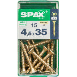 Lot de 15 vis acier tête fraisée pozidriv SPAX, Diam.4.5 mm x L.35 mm - SPAX