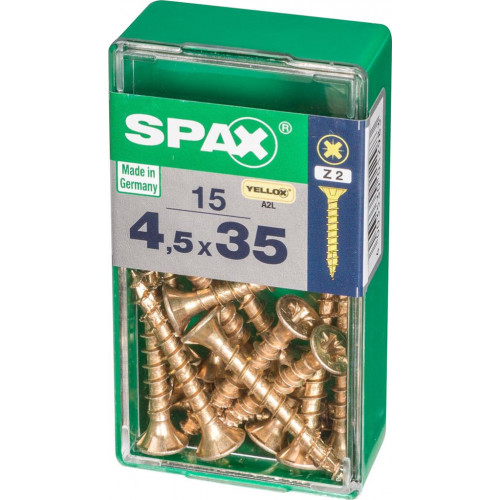 Lot de 15 vis acier tête fraisée pozidriv SPAX, Diam.4.5 mm x L.35 mm - SPAX