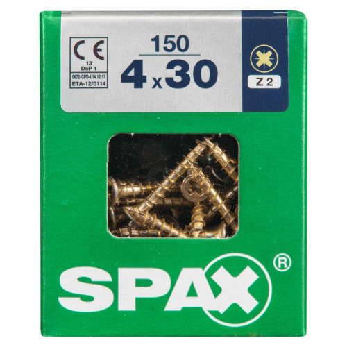 Lot de 150 vis acier tête fraisée pozidriv SPAX, Diam.4 mm x L.30 mm - SPAX