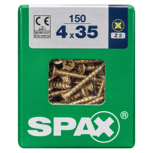 Lot de 150 vis acier tête fraisée pozidriv SPAX, Diam.4 mm x L.35 mm - SPAX