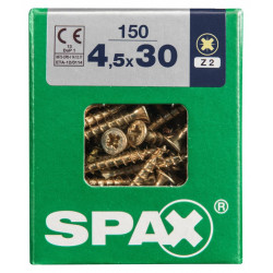 Lot de 150 vis acier tête fraisée pozidriv SPAX, Diam.4.5 mm x L.30 mm - SPAX