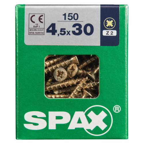 Lot de 150 vis acier tête fraisée pozidriv SPAX, Diam.4.5 mm x L.30 mm - SPAX