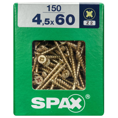 Lot de 150 vis acier tête fraisée pozidriv SPAX, Diam.4.5 mm x L.60 mm - SPAX