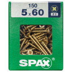 Lot de 150 vis acier tête fraisée pozidriv SPAX, Diam.5 mm x L.60 mm - SPAX