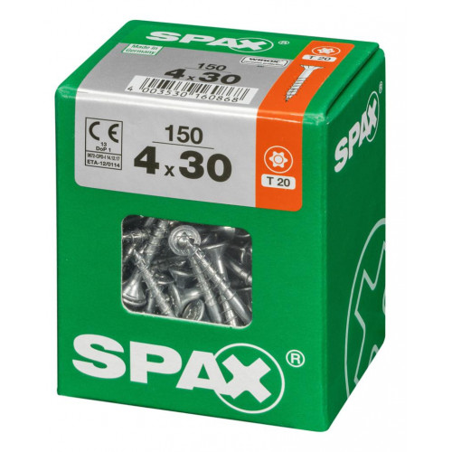 Lot de 150 vis acier tête fraisée torx SPAX, Diam.4 mm x L.30 mm - SPAX