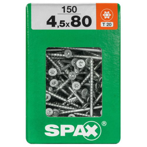 Lot de 150 vis acier tête fraisée torx SPAX, Diam.4.5 mm x L.80 mm - SPAX