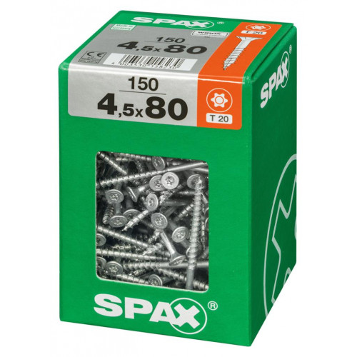 Lot de 150 vis acier tête fraisée torx SPAX, Diam.4.5 mm x L.80 mm - SPAX
