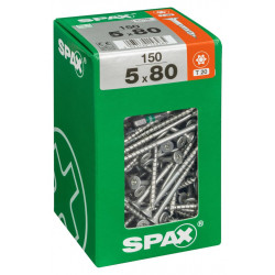 Lot de 150 vis acier tête fraisée torx SPAX, Diam.5 mm x L.80 mm de marque SPAX, référence: B6191900