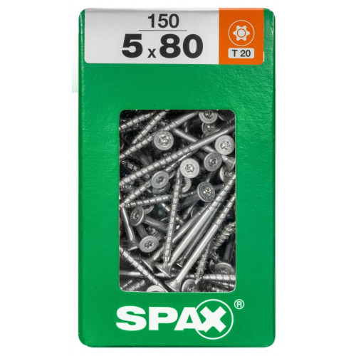 Lot de 150 vis acier tête fraisée torx SPAX, Diam.5 mm x L.80 mm - SPAX