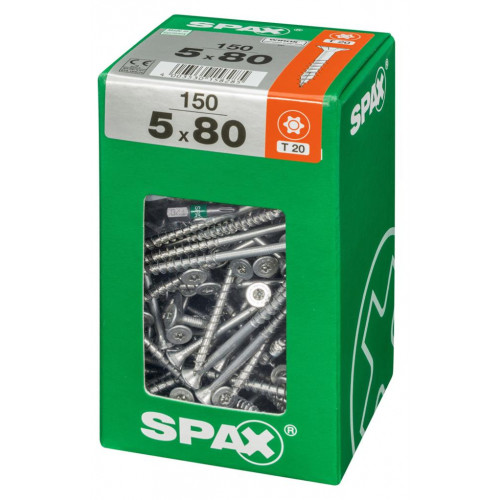 Lot de 150 vis acier tête fraisée torx SPAX, Diam.5 mm x L.80 mm - SPAX