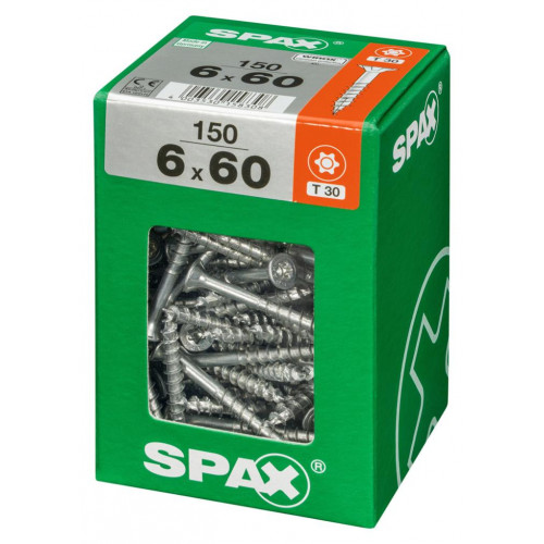Lot de 150 vis acier tête fraisée torx SPAX, Diam.6 mm x L.60 mm - SPAX