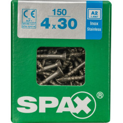 Lot de 150 vis inox tête fraisée torx SPAX, Diam.4 mm x L.30 mm - SPAX