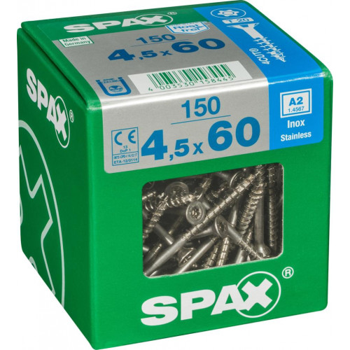 Lot de 150 vis inox tête fraisée torx SPAX, Diam.4.5 mm x L.60 mm - SPAX