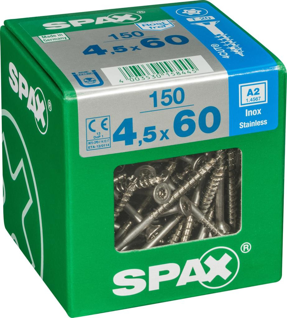 Lot de 150 vis inox tête fraisée torx SPAX Diam.4.5 mm x .60 mm - vue 2