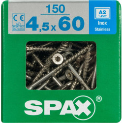 Lot de 150 vis inox tête fraisée torx SPAX, Diam.4.5 mm x L.60 mm - SPAX