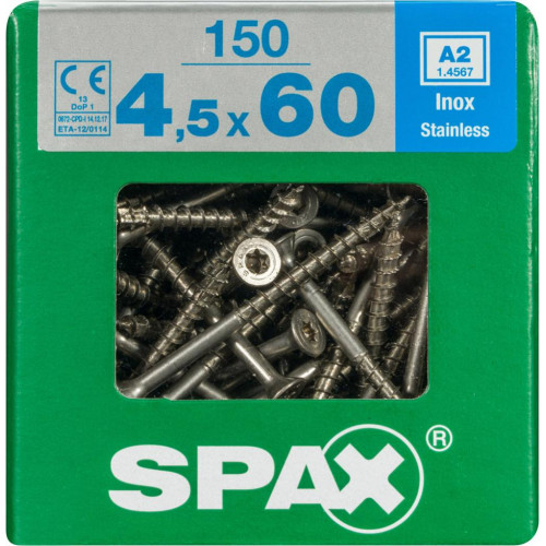 Lot de 150 vis inox tête fraisée torx SPAX, Diam.4.5 mm x L.60 mm - SPAX