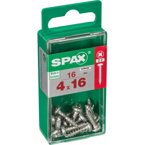 Lot de 16 vis acier tête cylindrique bombée SPAX, Diam.4 mm x L.16 mm - SPAX