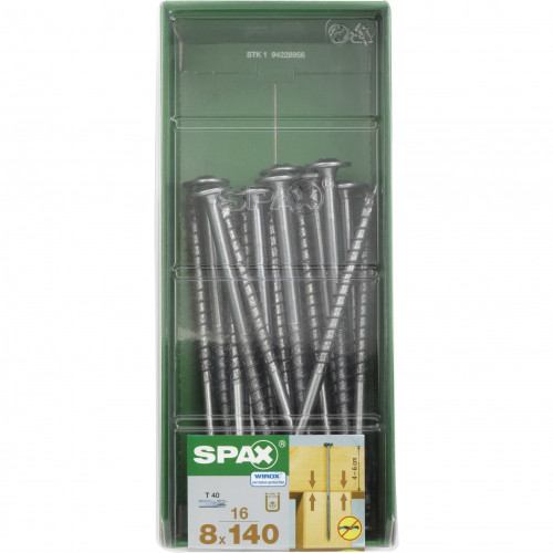 Lot de 16 vis acier torx SPAX, Diam.8 mm x L.140 mm - SPAX