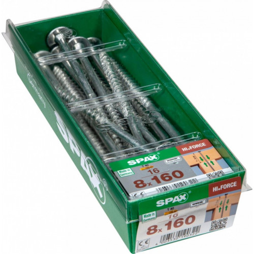 Lot de 16 vis acier torx SPAX, Diam.8 mm x L.160 mm - SPAX