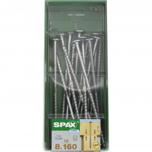 Lot de 16 vis acier torx SPAX, Diam.8 mm x L.160 mm - SPAX