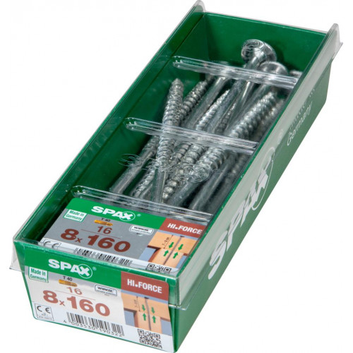 Lot de 16 vis acier torx SPAX, Diam.8 mm x L.160 mm - SPAX