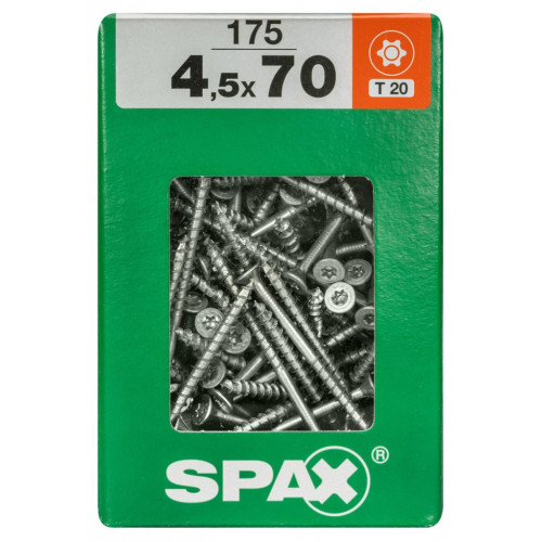 Lot de 175 vis acier tête fraisée torx SPAX, Diam.4.5 mm x L.70 mm - SPAX