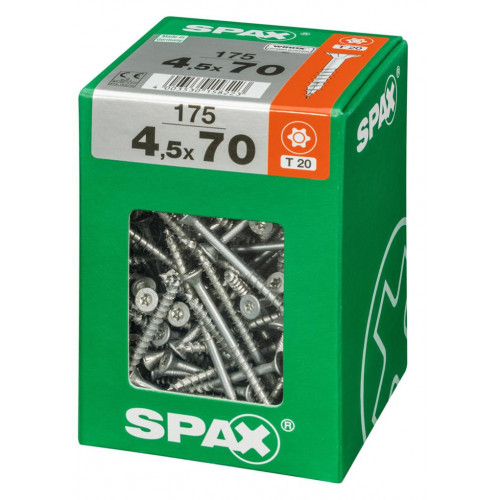 Lot de 175 vis acier tête fraisée torx SPAX, Diam.4.5 mm x L.70 mm - SPAX