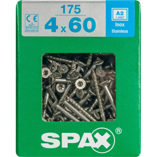 Lot de 175 vis inox tête fraisée torx SPAX, Diam.4 mm x L.60 mm - SPAX