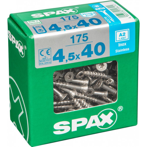 Lot de 175 vis inox tête fraisée torx SPAX, Diam.4.5 mm x L.40 mm - SPAX