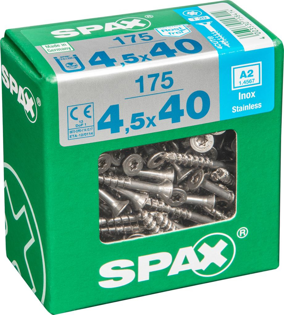 Lot de 175 vis inox tête fraisée torx SPAX Diam.4.5 mm x .40 mm - vue 2